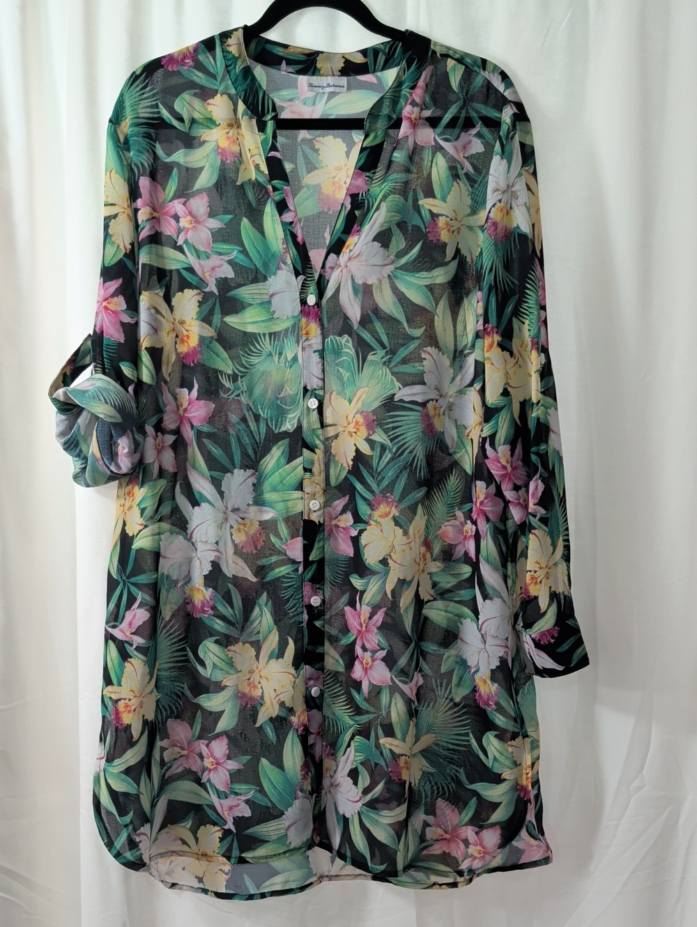 Tommy Bahama Orchid Floral Chiffon Button Up Tunic